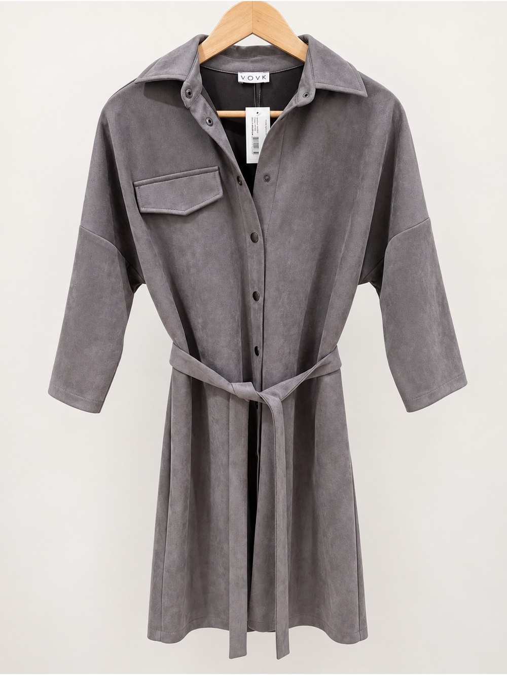 VOVK Gray Faux Suede Belted Shirt Dress NWT Made in Ukraine